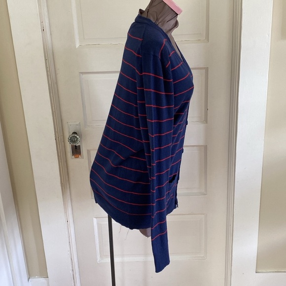 Gap 100% Cotton Navy Striped Cardigan Sweater Medium - Picture 2 of 5